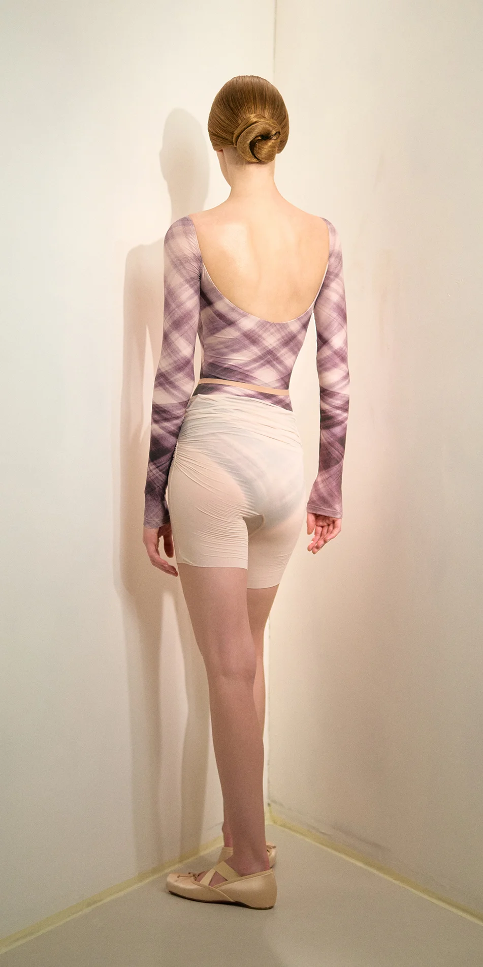Sheer bike shorts in soft pink back view