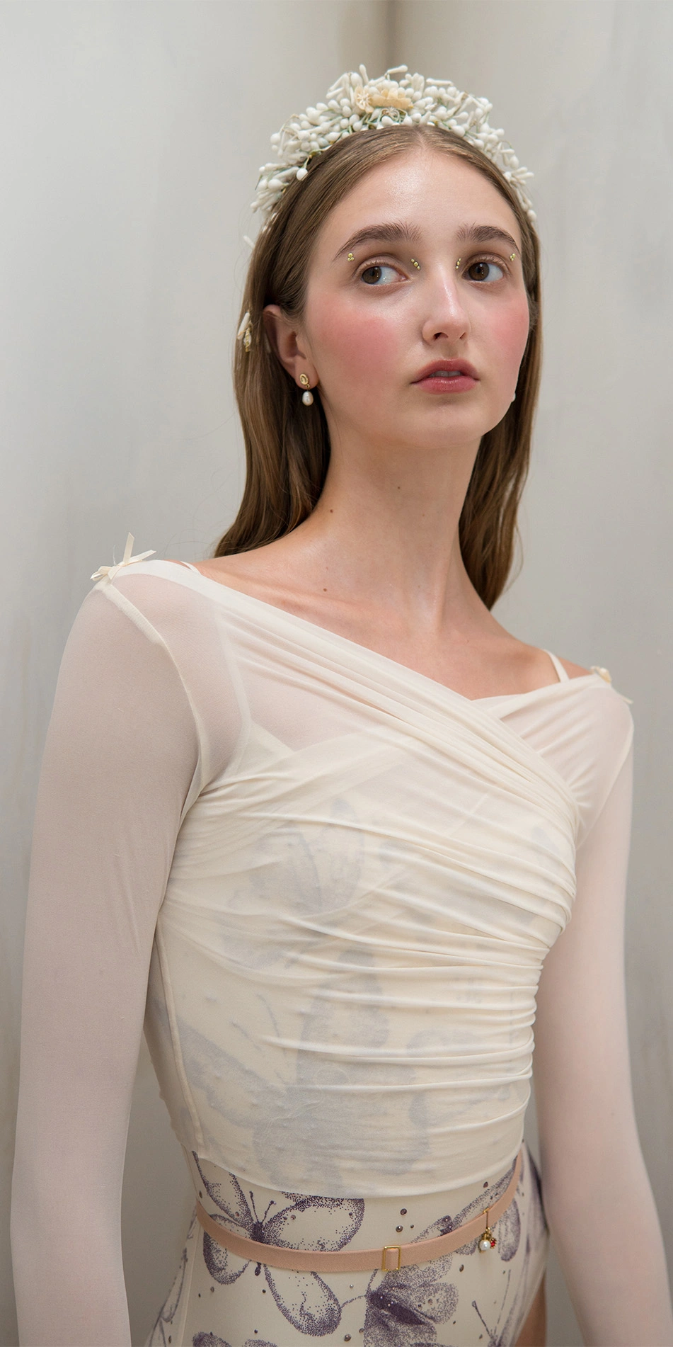 Sheer wrap croptop in cream portrait