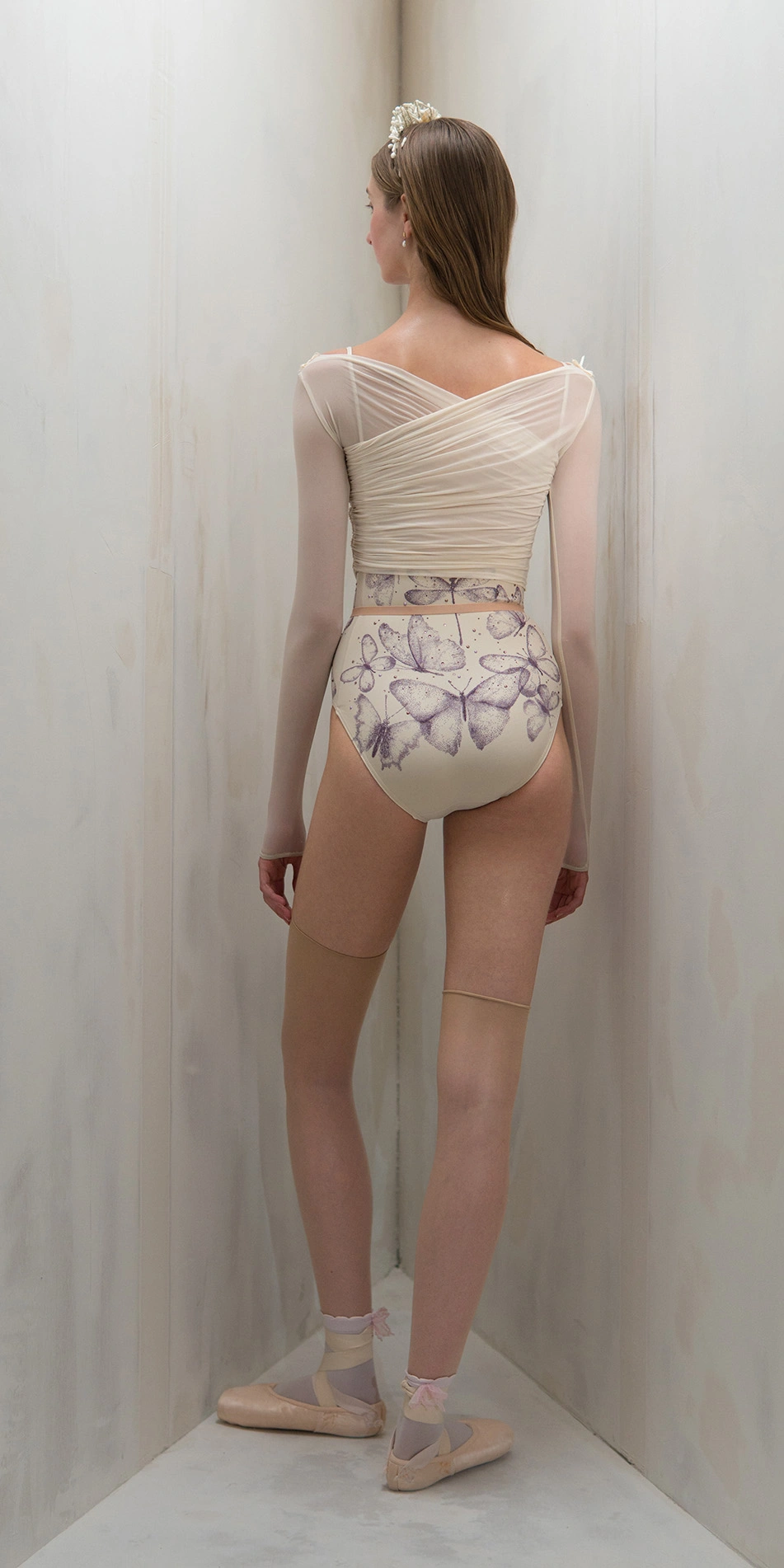 Sheer wrap croptop in cream full body back