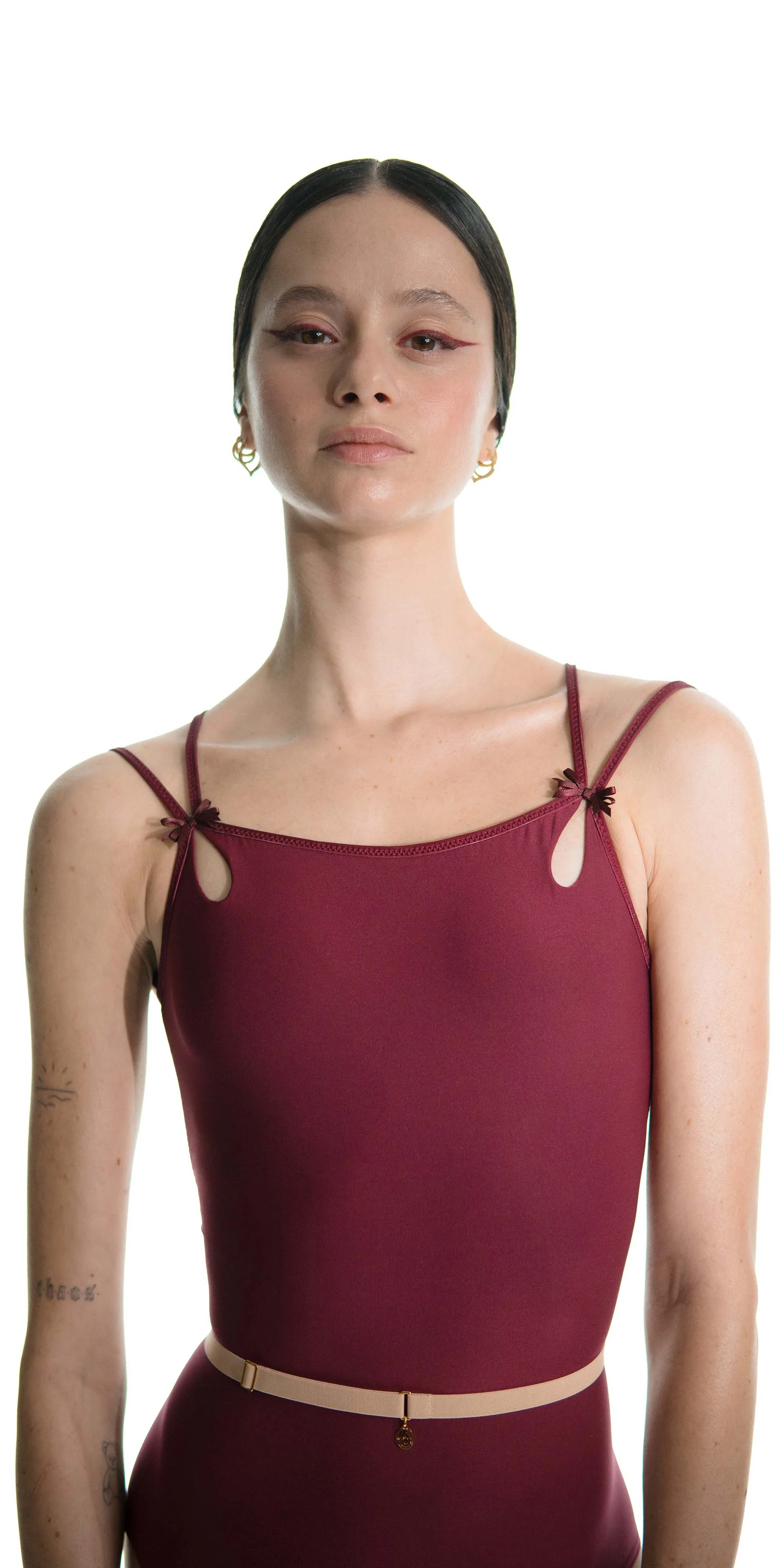 Classic cross back leotard in burgundy front cropped